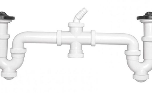 Sifón doble curvo extensible con válvula y tapón 1"1/2