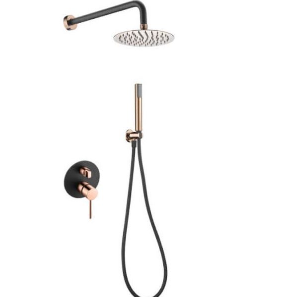 Conjunto de ducha empotrado negro y oro rosa Milos Stick Imex