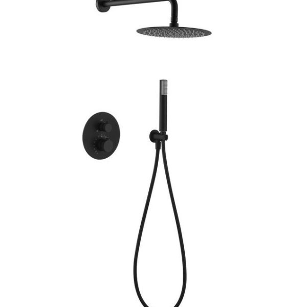Conjunto de ducha termostática empotrado negro mate Line Imex