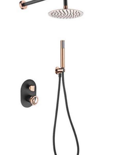 Conjunto de ducha empotrado negro oro rosa Olimpo Imex