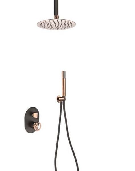 Conjunto de ducha empotrado negro oro rosa Vesubio Imex