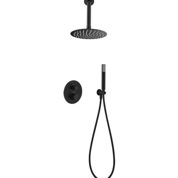 Conjunto de ducha termostática empotrado negro mate Top Imex